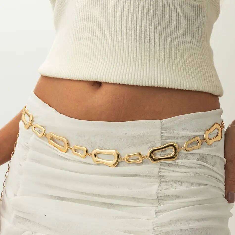 Ingemark Vintage Simple Gold Color Metal Waist Belts Dress Chain for Women Trendy Irregular Adjustable Bikini Belt Body Jewelry H260228
