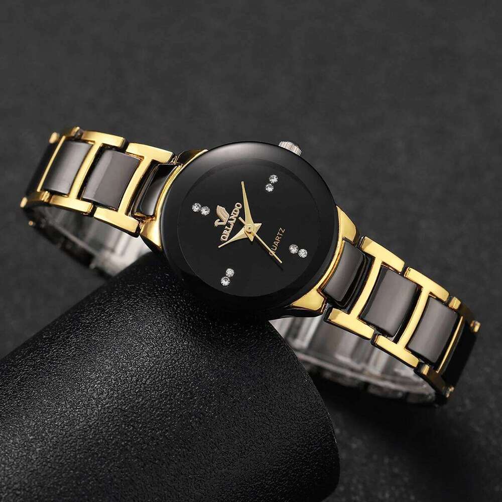 Women's Fashion Black Steel Band Ladies Dress Quartz es Clock H260228