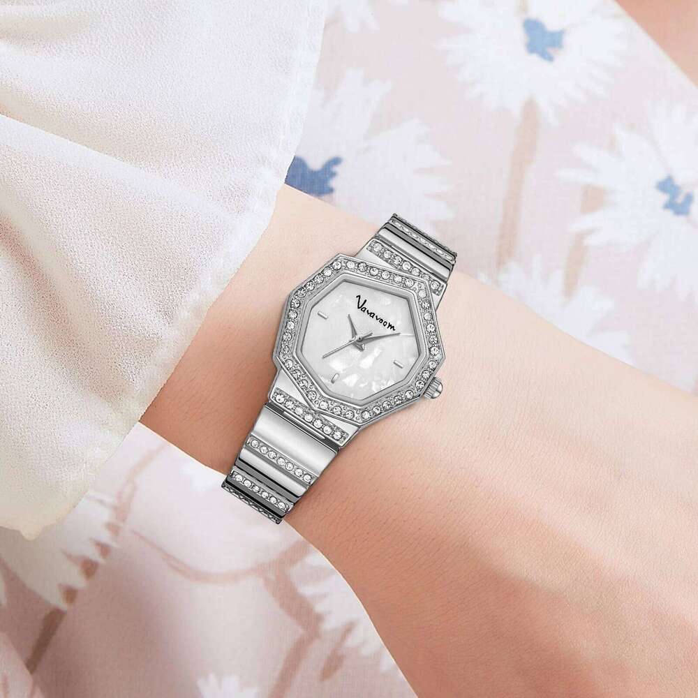 2025 New Women VA VOOM Brand Original Fashion Polygon Gorgeous Rhinestone Gold Calendar Quartz Wrist montre femme H260228