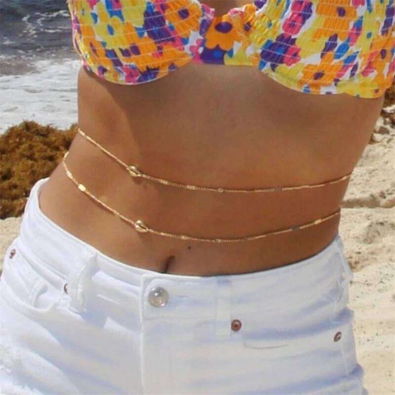 Double Layer Metal Waist Chain for Women Sexy Imitation Pearl Tassel Body Jewelry Chic Shell Sea Star Beach Bikini Belly Chains H260228