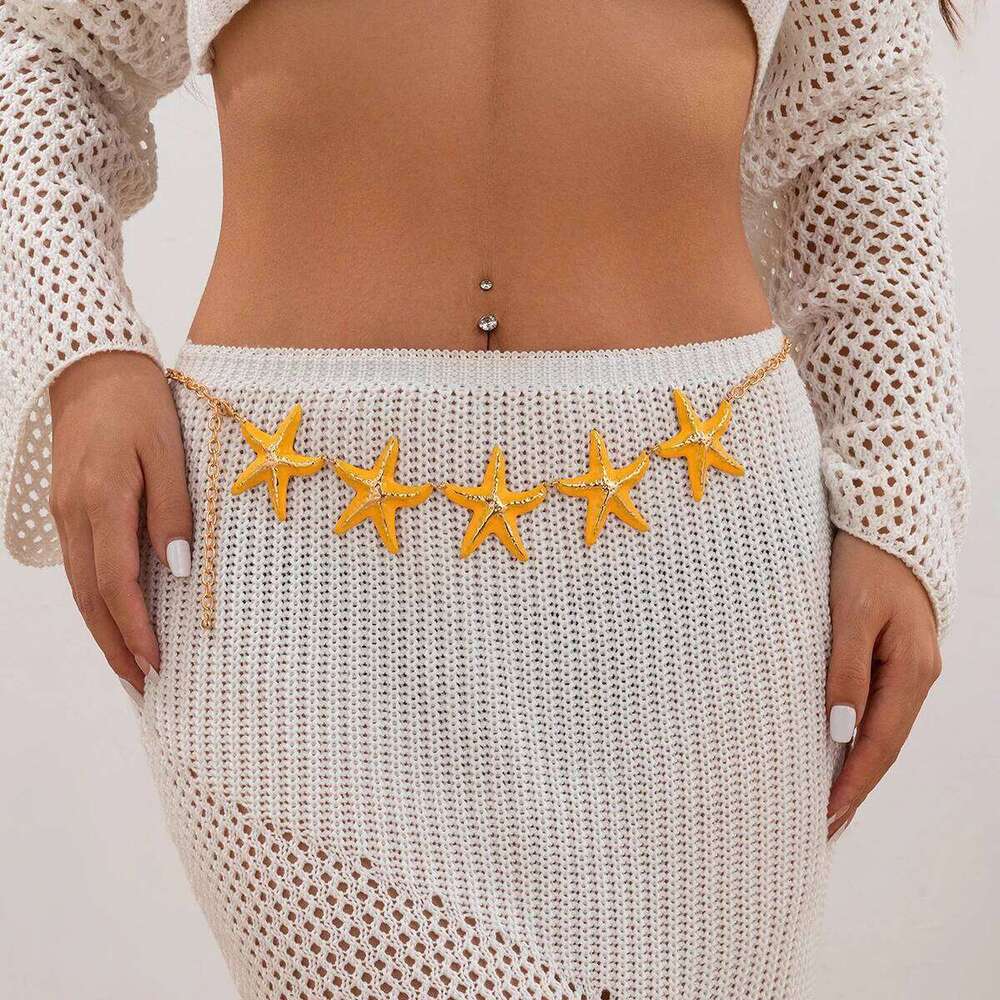 Ingemark Multicolor Oil Drip Starfish Pendant Waist Belly Chain Women Boho Sexy Metal Link Y2K Body Jewelry Daily Accessories H260228