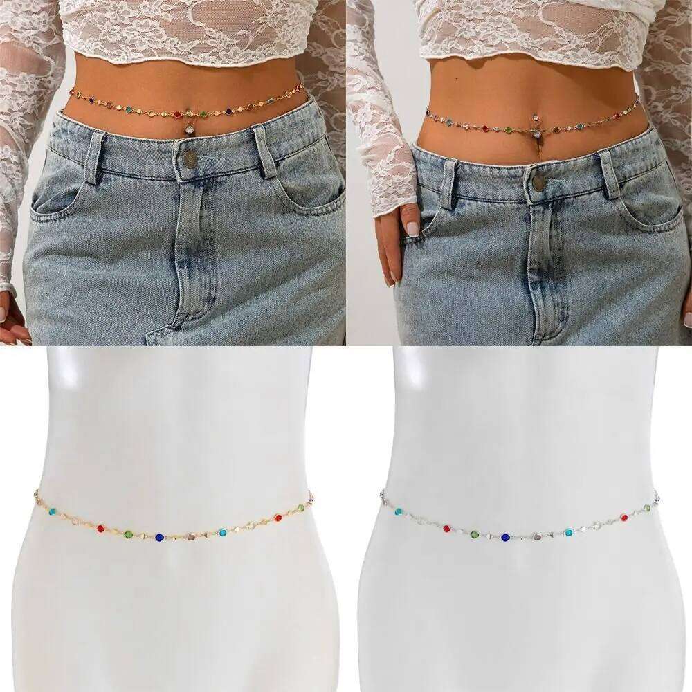 Sexy Elegant Belly Crystal Colorful Body adjustable Belt Chain for Women H260228
