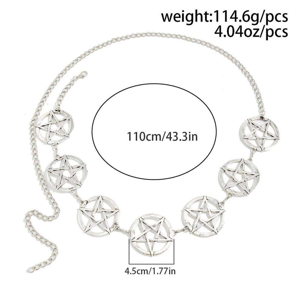 Ingemark Goth Circular Hollow Big Pentagram Waist Belly Chain for Women Trendy Creative Sliver Color Metal Belt Body Jewelry New H260228