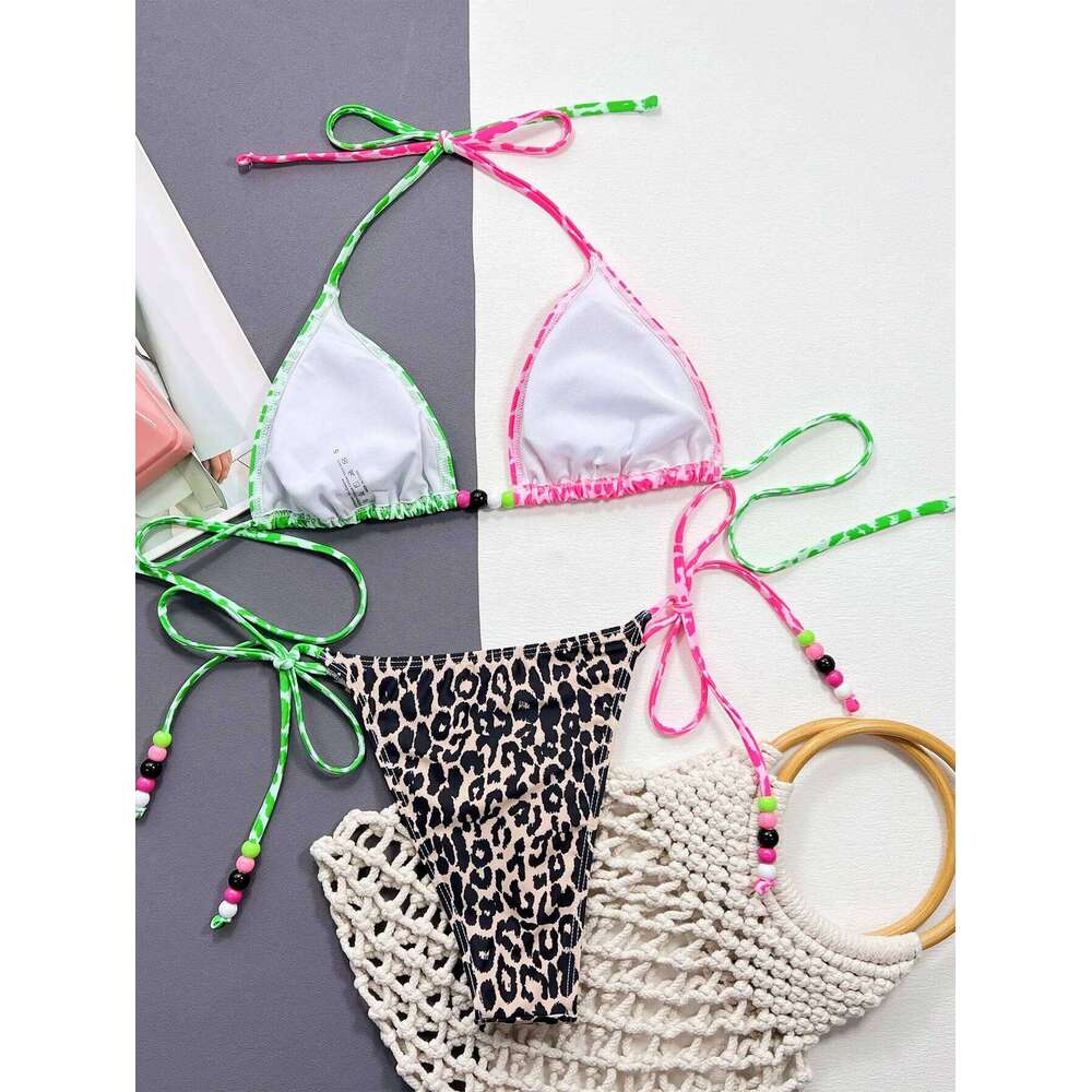 Sexy Leopard Micro Bikini 2025 Women Swimsuit Female Swimwear Thong Bikinis Set Brazilian Halter Beach Wear Lace Up Bathing Suit Z260301