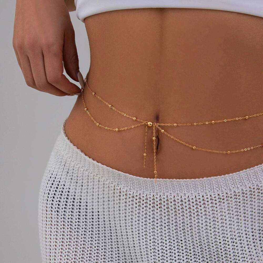Sexy Double-Layer Tasse Chains Spicy Girl Body Chain Cross-Border Versatile Metallic Round Bead Waist Accessory H260228