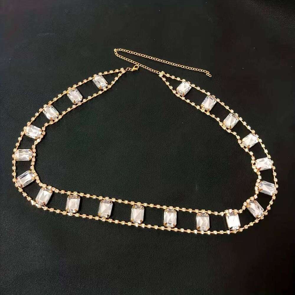 Hot selling simple and fashionable shiny large glass pendant waist chain, women's sexy super sparkling rhinestone body chain acc H260228