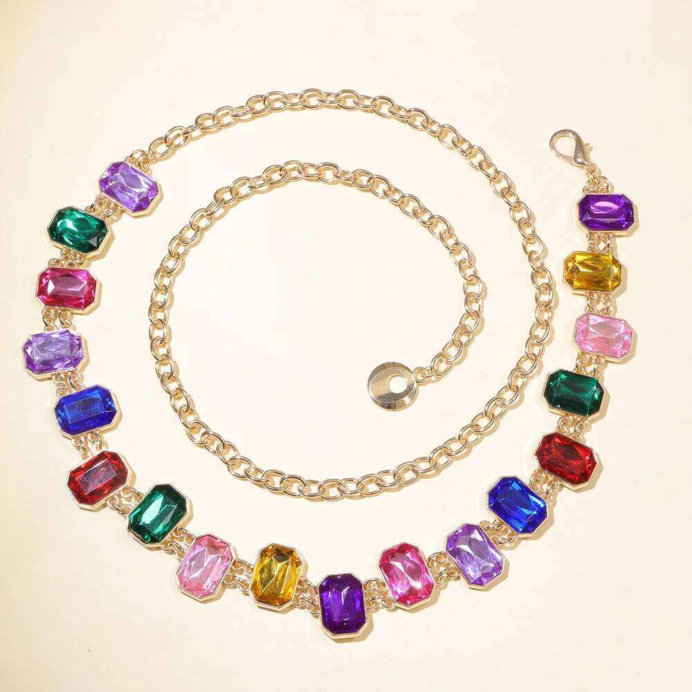 New Arrival! European and American Style High-End Colored Full-Diamond Niche Retro Women's Waist Chain Belt H260228