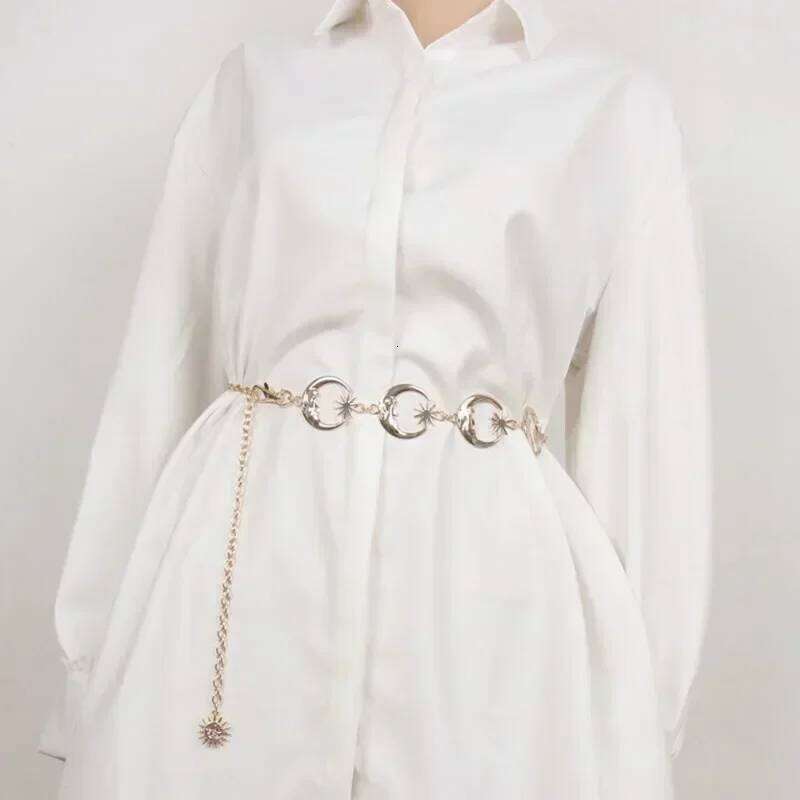 Moon Punk Metal Hip Hop Waist Vintage All-match Womans Dress Jeans Y2k Style Body Chain Belt for Women H260228