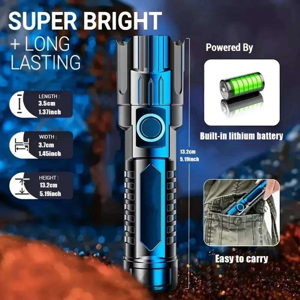 High-power Led Flashlight USB Rechargeable Torch Zoomable Light with Built-in Battery Camping Hiking Lantern Emergency Lamp Z260301