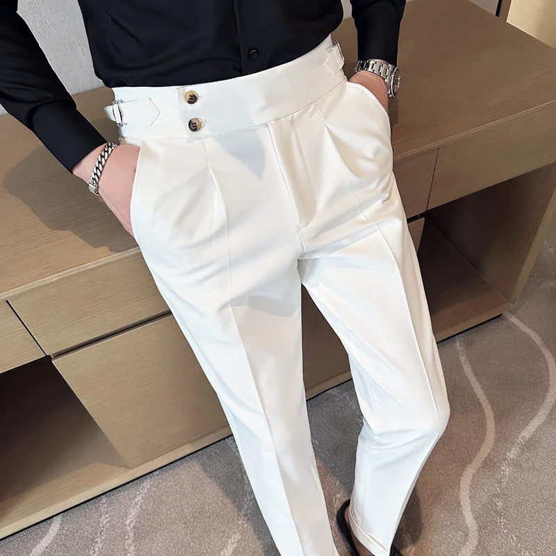 British Style Naples Solid Color High Waist Suit Pants High Quality Men Formal Business Social Party Wedding Casual Trousers 260228