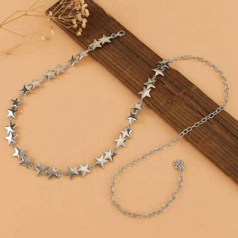 Cross Border Jewelry Fashion Retro Metal Five Pointed Star Waist Chain For Women Personalized Versatile Minimalist Dress Belt H260228