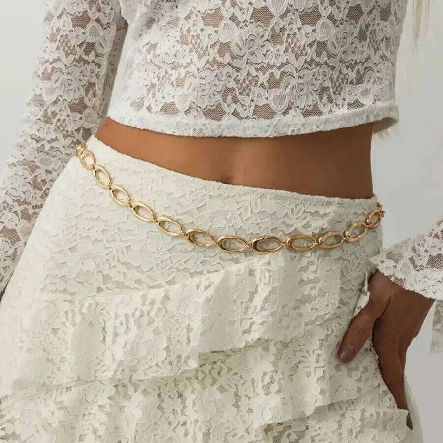 Salircon Simple Punk Hollow Out Oval Waist for Women Trendy Geometry Metal Chain Belly Belt Body Party Jewelry 2026 H260228