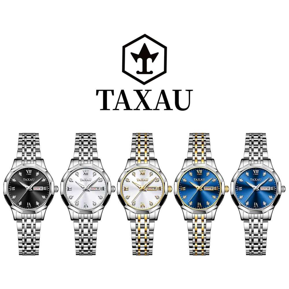TAXAU Elegant Fashion for Women Best Selling Original Stainless Steel Dual Calendar Waterproof Quartz Ladies H260228
