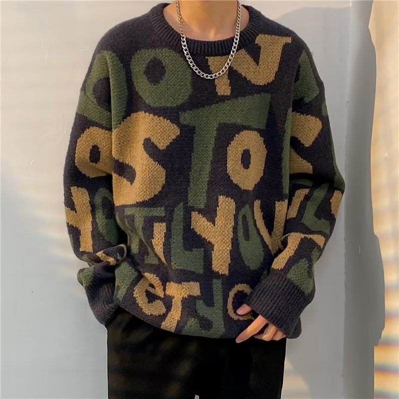 Luxury Brand Designer Clothes Autumn Winter Trendy Personalized Letter Sweater Men's Korean Fashion Jacquard Versatile American Style Knitted Pul
