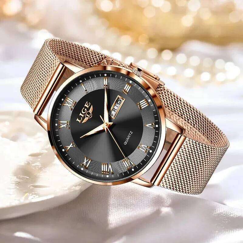 LIGE 2024 New Women Luxury Ladies Creative Steel Women's es Female Waterproof Clock Relogio Feminino H260228