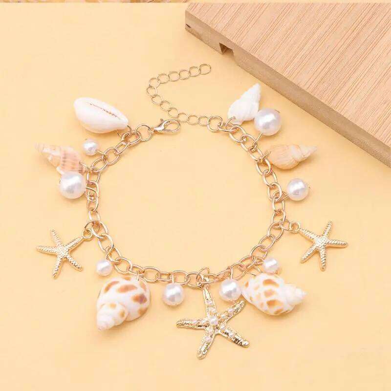 Elegant Bohemian Style Starfish and Conch Pearl Chain Belt, Adjustable, Perfect for Beach Trips, Fashion Gift Item H260228