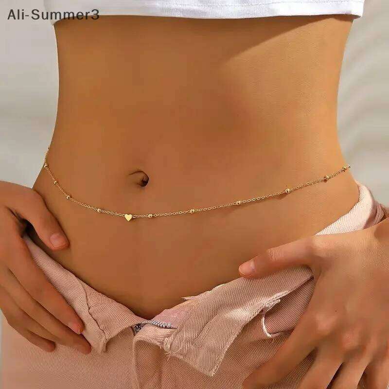 Girls Simple Heart Beaded Belly For Women Fashion Metal Beach Bikini Waist Chains Body Jewelry Accessories H260228