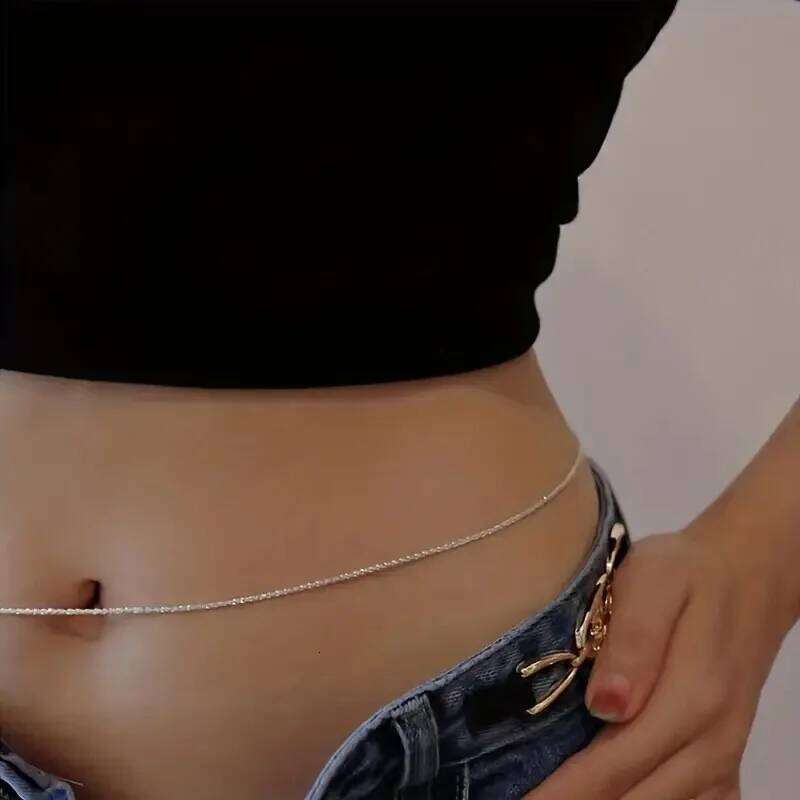 Simple Silver Color Double Layered Waist for Women Fashion Metal Shiny Thin Belly Chain Body Jewelry Wedding Accessories H260228