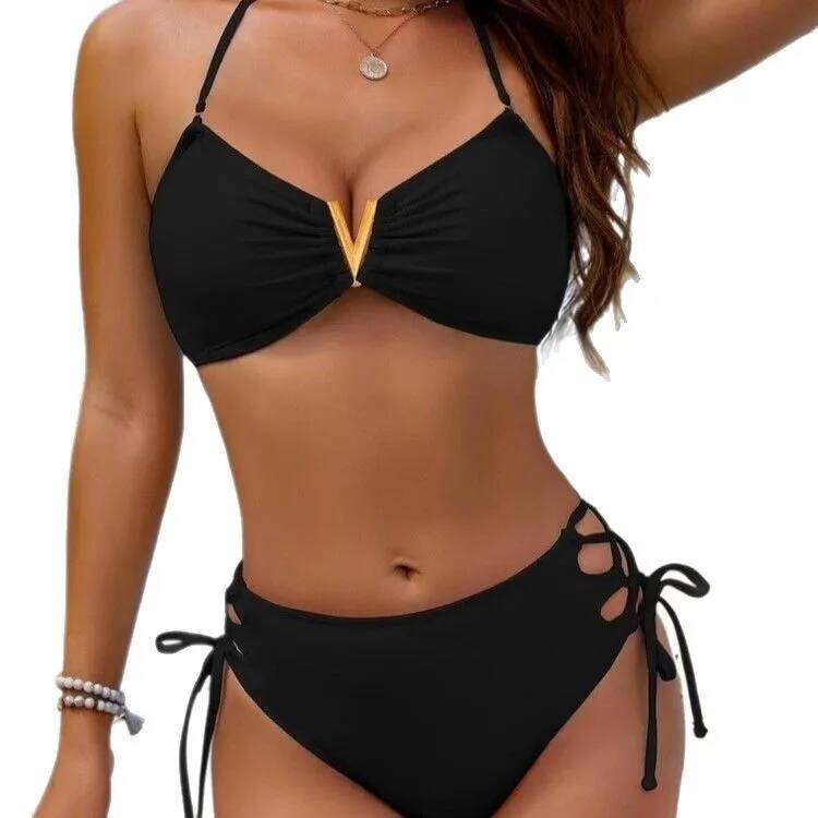 New detachable shoulder strap, sexy back, cross-cut bikini women's swimsuit for vacation bathing suit Z260301