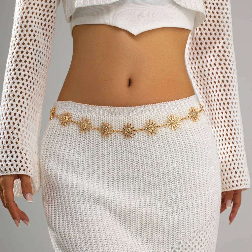 Retro Bohemia Metal Human Face Sun Flower Ankle Chain for Women Summer Beach Sexy Bikini Expose Waist Body Jewelry H260228