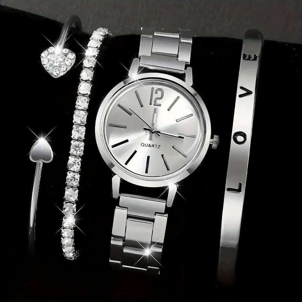 4pcs Fashion Women Set Simple Dial Alloy Band Ladies Quartz Wrist Reloj Mujer Girls Clock GiftWithout Box H260228