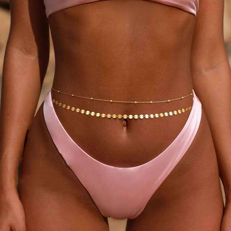 Chain, 14K Gold Plated Belly Adjustable Waterproof Body Chain Sexy Bikini Waist for Women Satellite Beads H260228