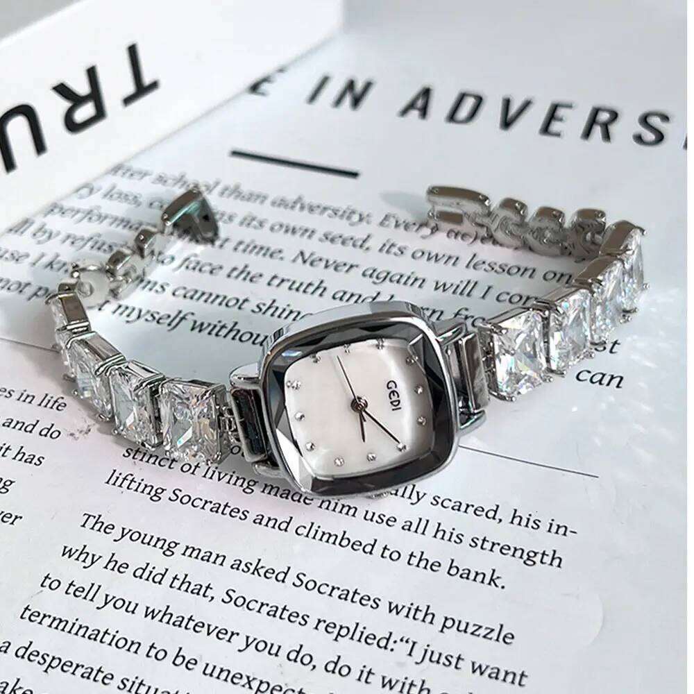 GEDI Women's Quartz Exquisite Zircon - "Crushed Ice" Style & Sugar-Cube Dial Unique Design Ladies H260228