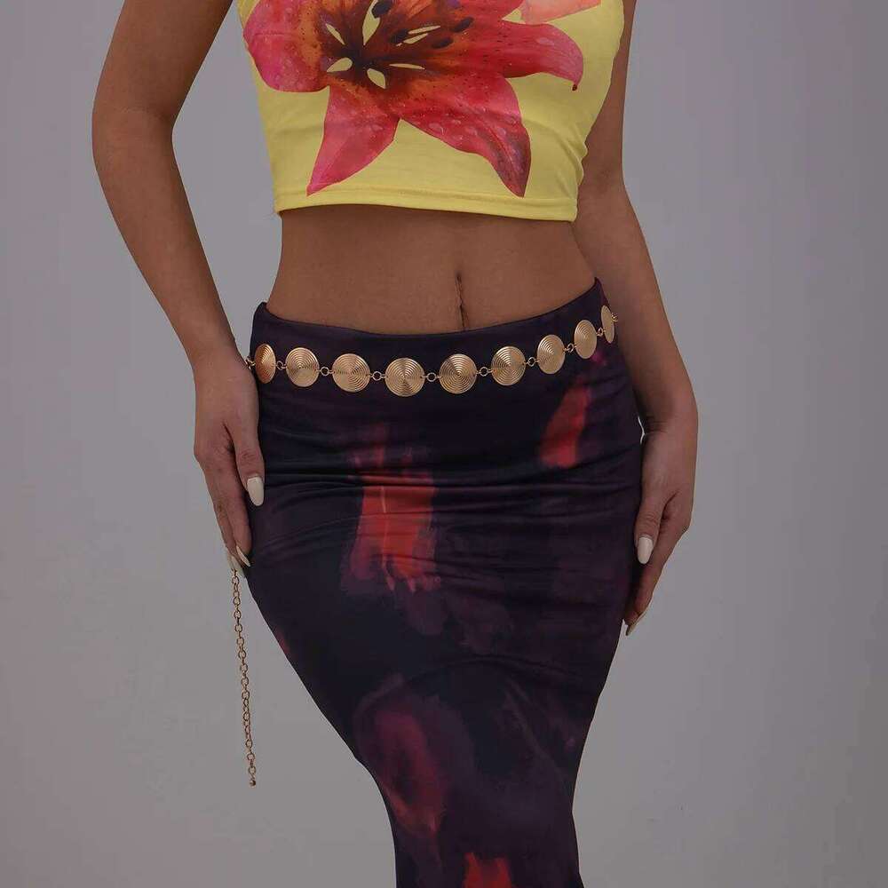 Fashion Irregular Coil Body Ethnic Metal Oval Engraved Waist Jewelry Bohemian Belly Chain Accessories H260228