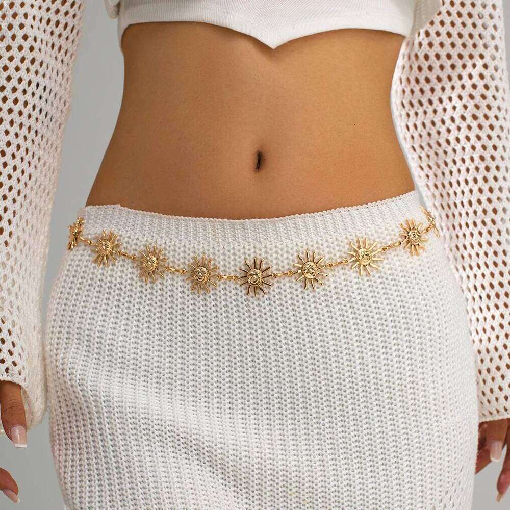 KunJoe Boho Golden Sun Waist Belly for Women Summer Sexy Bikini Belt Adjustable Body Chain Festival Jewelry Accessories H260228
