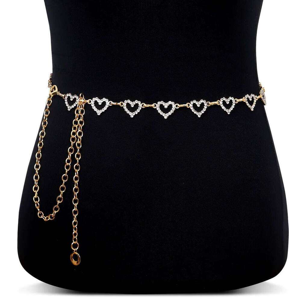 A piece of fashionable single-layer heart-shaped rhinestone waist chain street photography women's body vhains jewelry H260228