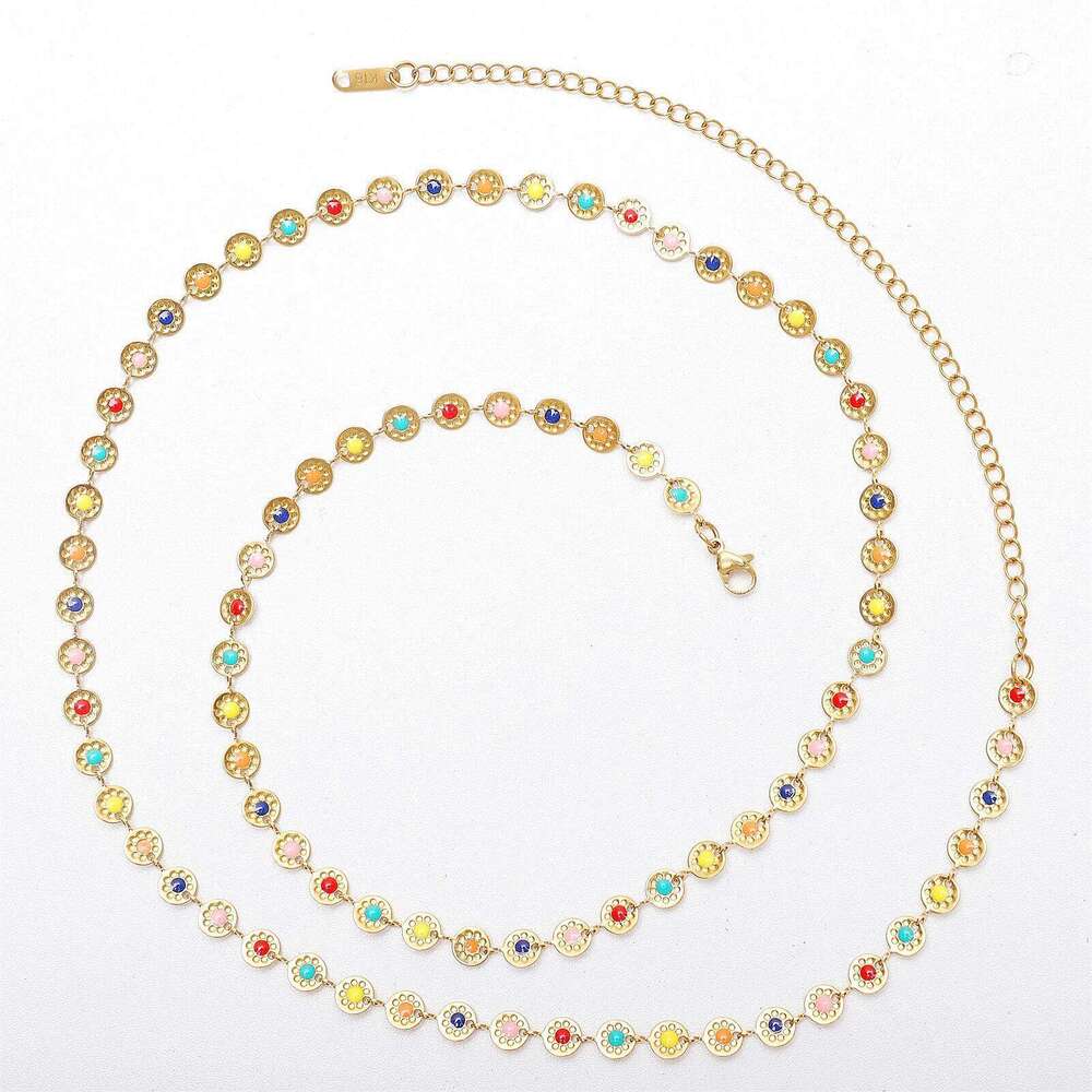 Bohomia Sun Disc Belly Stainless Steel Enamel Colored Flower Waist Chain for Women Summer Beach Bikini Body Jewelry Gift H260228