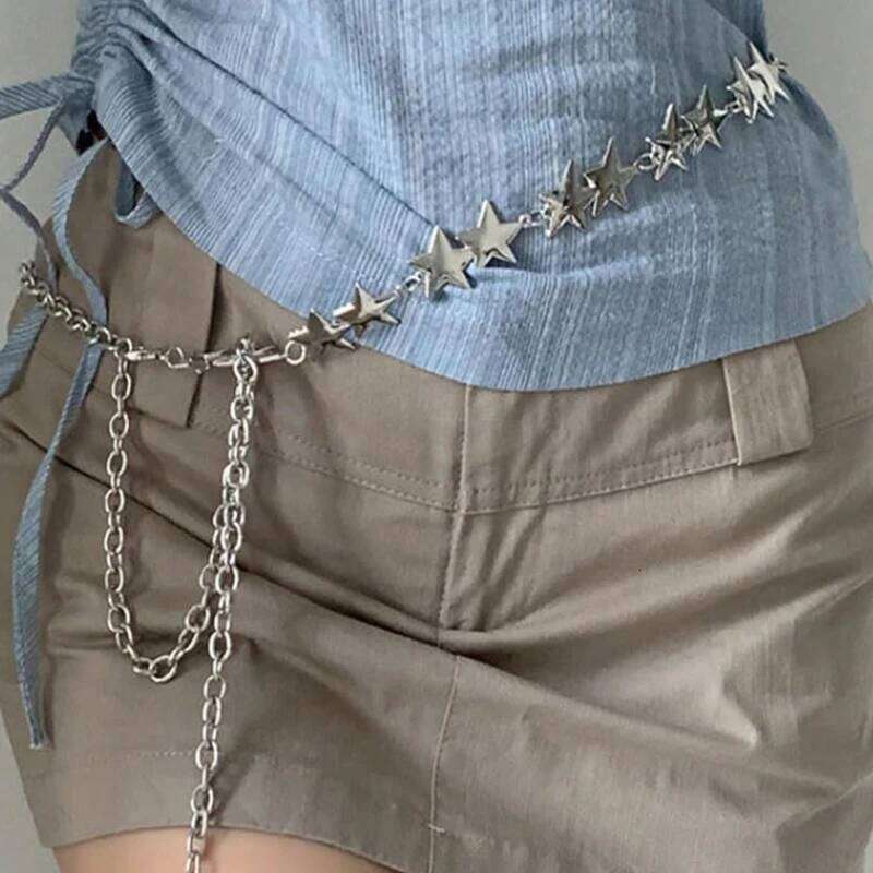 Star Western Metal Women Punk Belts for Dresses Jeans Waist Chain Belt Y2k Emo Body Jewelry H260228