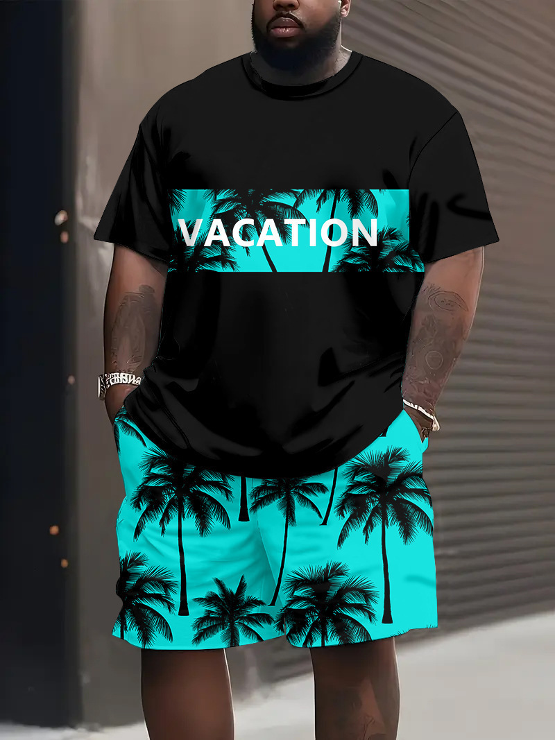 Luxury Brand Designer Clothes Cross-Border European And American Fashion Summer T-Shirt And Shorts Set With 3D Digital Printing, Street Style, Loose A