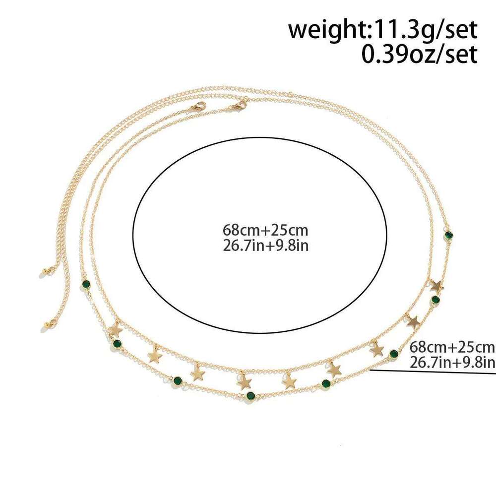 Beach Bikini Simple Double-layer Rhinestone Pentagram Pendant, Versatile Waist Female Sexy Crystal Body Chain H260228