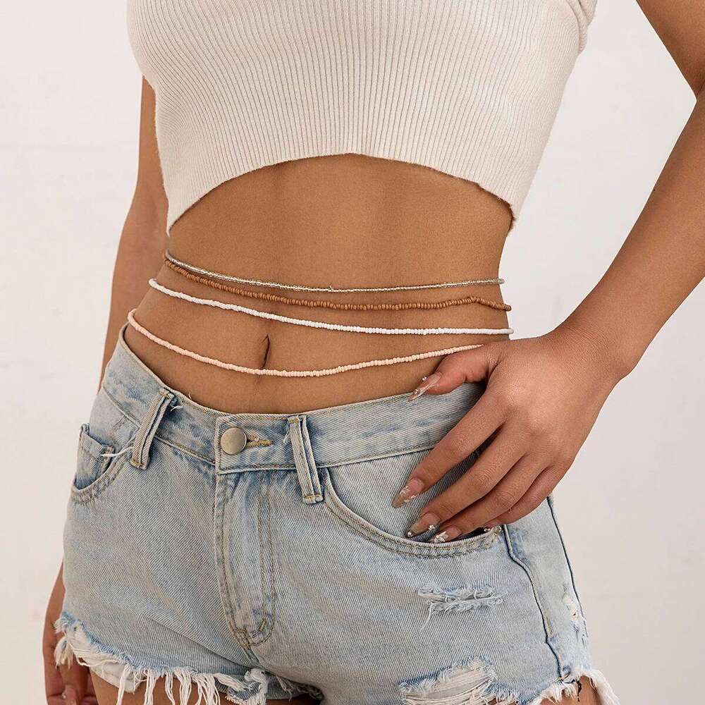 4Pcs Creative Boho Colorful Elastic Seed Beads Waist Belly Belt Chains for Women Summer Bikini Sexy Body Jewelry Y2K Accessories H260228