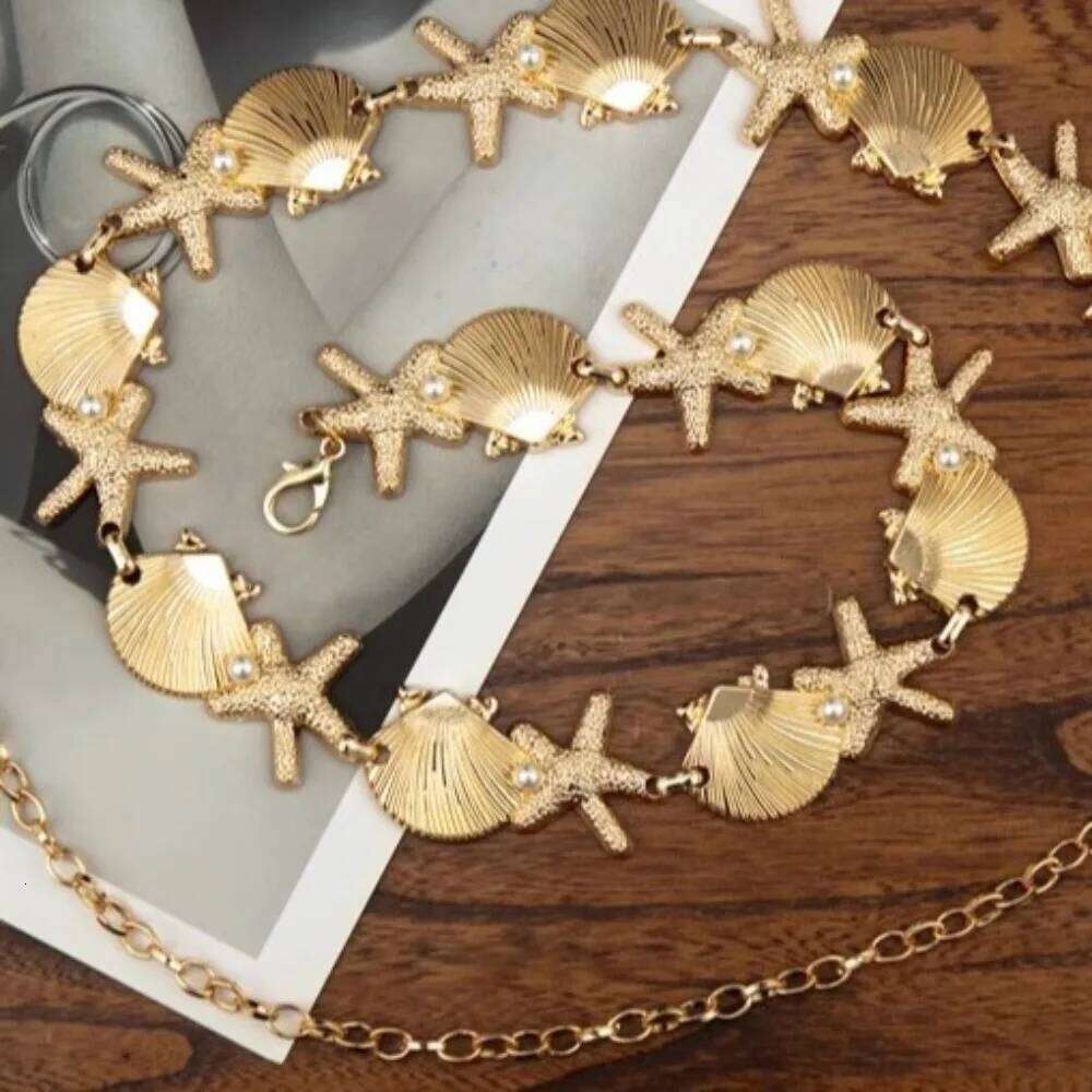Sea Series Starfish Chain Ornaments Alloy Pearl Bohemian Shell Waist Belt Jewelry Adjustable H260228
