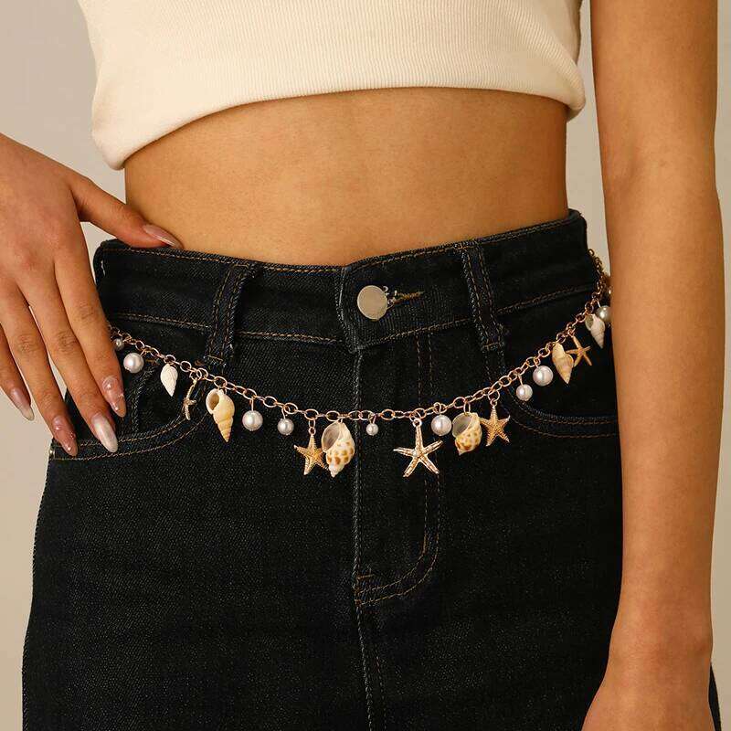 2025 Bohemian Sea Star Conch Waist Women Summer Beach Party Shell Imitation Pearl Body Chain Holiday Accessories H260228
