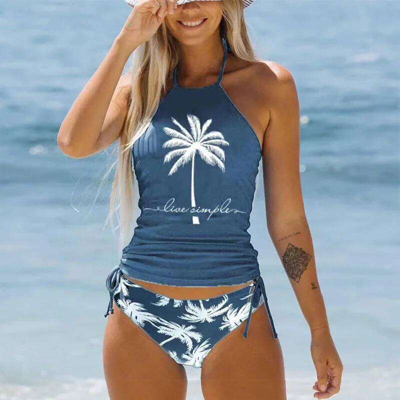 Women's Bathing Suit Coconut Drawstring Side Halter Neck Tankini Set Summer Beach Wear Cute Swimwear Women Swimsuit Sexy Bikini Z260301