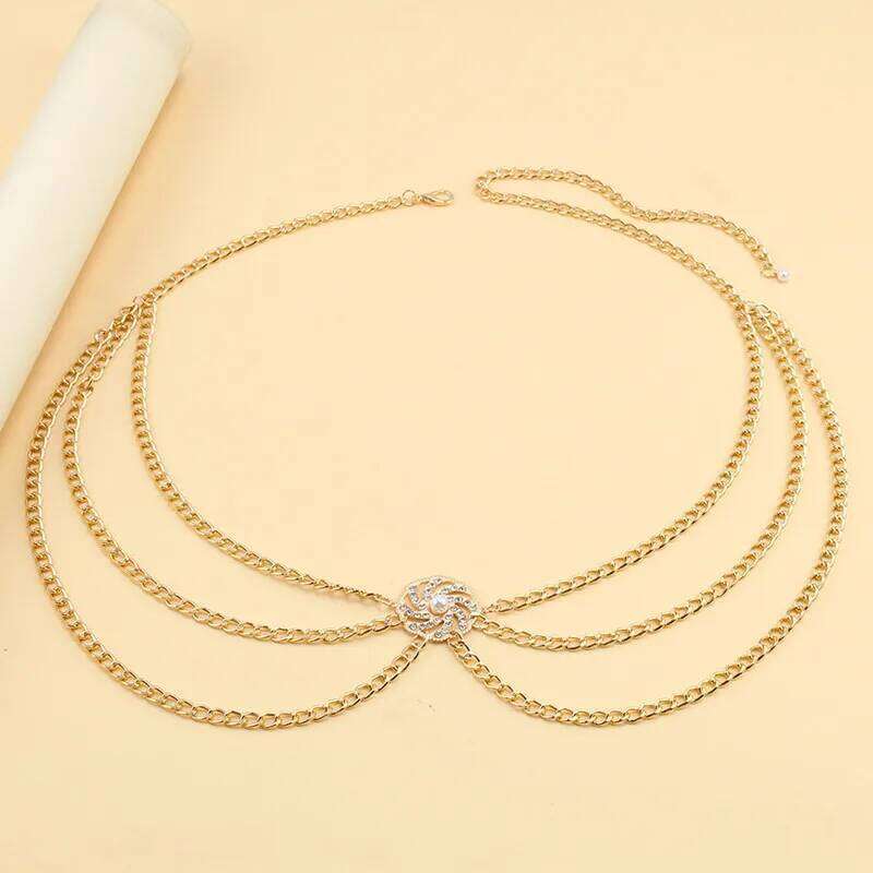 Sexy Gold Color Crystal Waistband Adjustable Length Waist Chain for Women Boho Belt Body Jewelry Summer Bikini Accessories H260228
