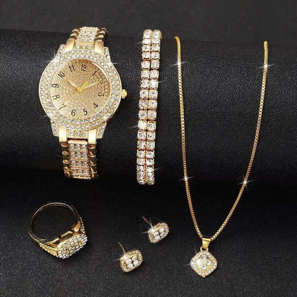6PCS/Set Full Diamond Women es Fashion Ladies Quartz Wrist Jewelry Set Reloj MujerWithout Box H260228