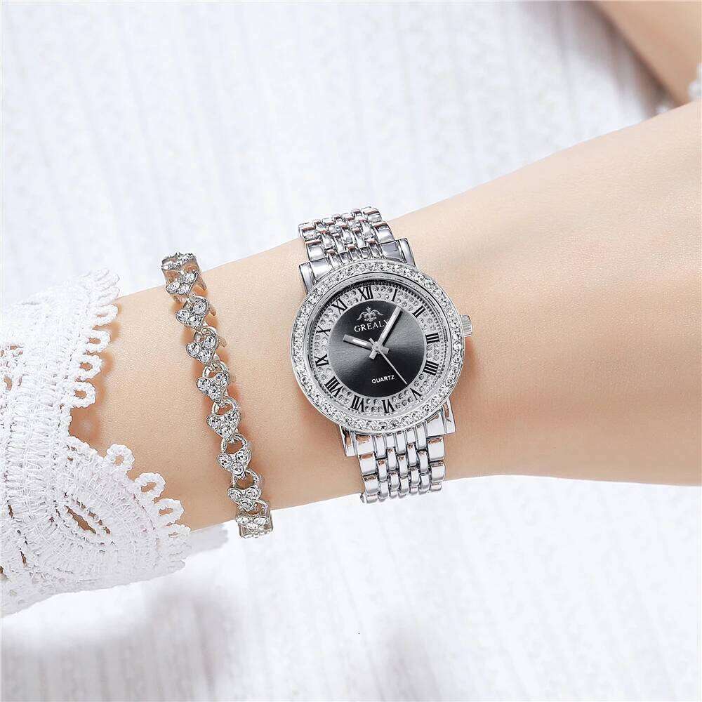 Luxury Branded Fashion Rome Diamond Set es for Women Quartz Casual Gold Stainless Steel Strap Women's Clock H260228