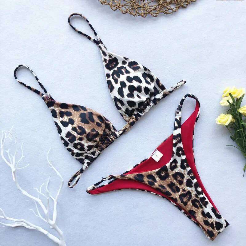 2024 Micro Leopard Bikini Women High Cut Bandage Push Up Swimsuit Sexy Bathing Suit Padded Thong Swimwear,summer Beach Vacation Z260301