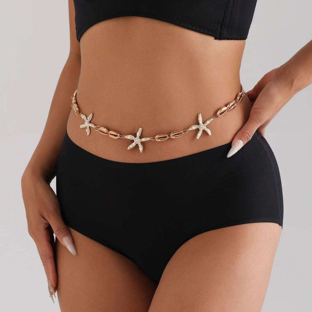 Edgy Body Seashell Starfish Pendant Single Layer Waist Jewelry Adjustable Metal Hip Chain for Street Style 2025 H260228