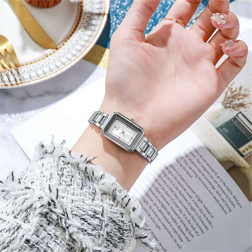 Ladies Simple Fashion Rectangle Gold Quartz es Stainless Steel Waterproof Women's Dress Clock Gift Wrist H260228