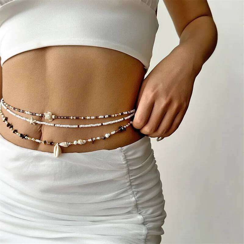 Bohemian Starfish Conch Rice Beads Waist For Women Summer Beach Sexy Bikini Belly Chain Body Jewelry Vacation Accessories H260228