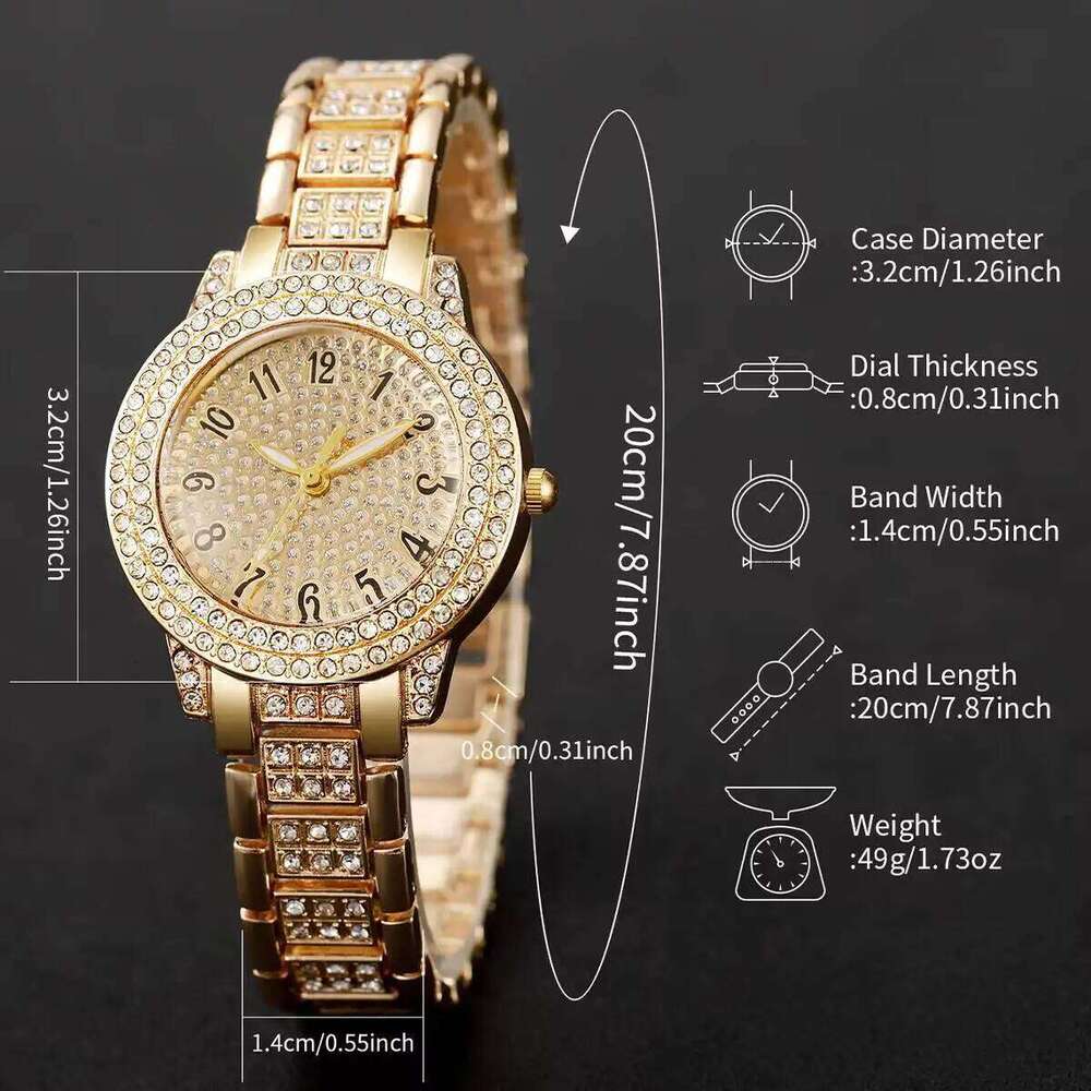 6PCS/Set Full Diamond Women es Fashion Ladies Quartz Wrist Jewelry Set Reloj MujerWithout Box H260228