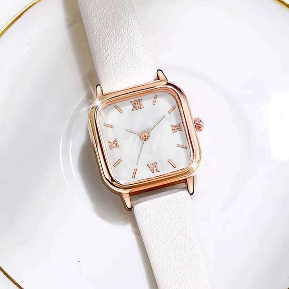 2PCS/Set Fashion Square Women es Casual Leather Strap Quartz Wrist Pearls Butterfly Set Reloj Mujer H260228