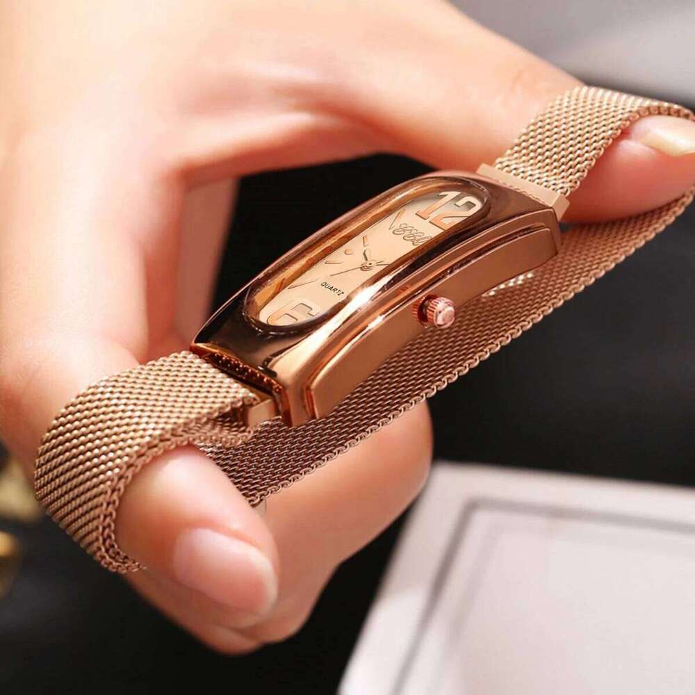 Fashion Rectangle Women's Quartz Magnet Clasp Mesh Band Wristes H260228