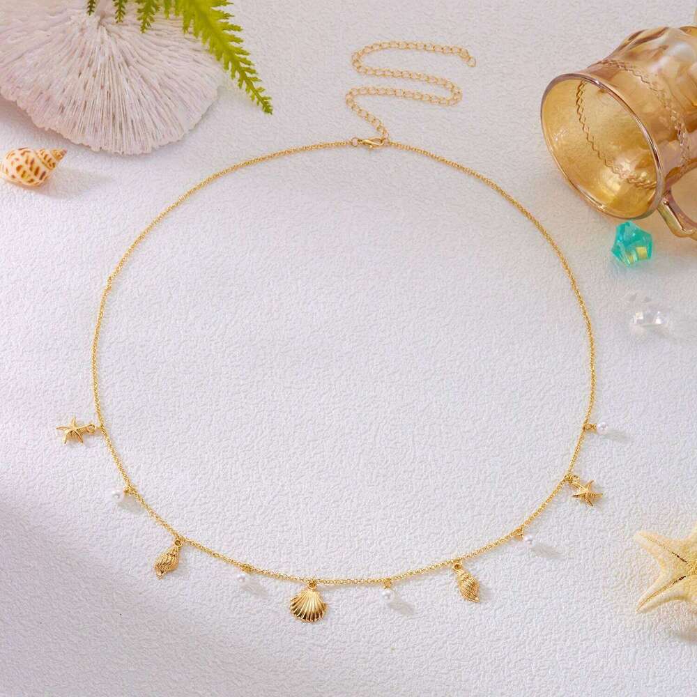 Summer Beach Charm Bikini Waist for Women Fashionable Imitation Pearl Starfish Shell Pendant Sexy Belly Chain Body Jewelry H260228