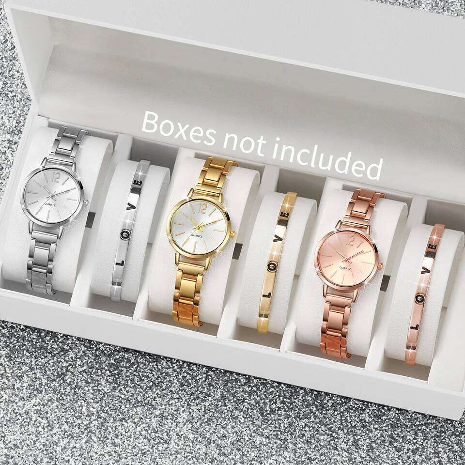 6PCS/Set Women's Fashion Steel Band Quartz es Diamond s SetWithout Box H260228